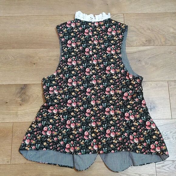 Vintage Handmade stand up collar pockets floral cottagecore prairie vest - Picture 9 of 9